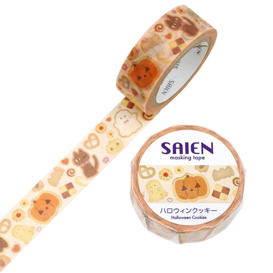 Masking tape with Halloween-themed design featuring pumpkins and cookies, branded 'SAIEN'.