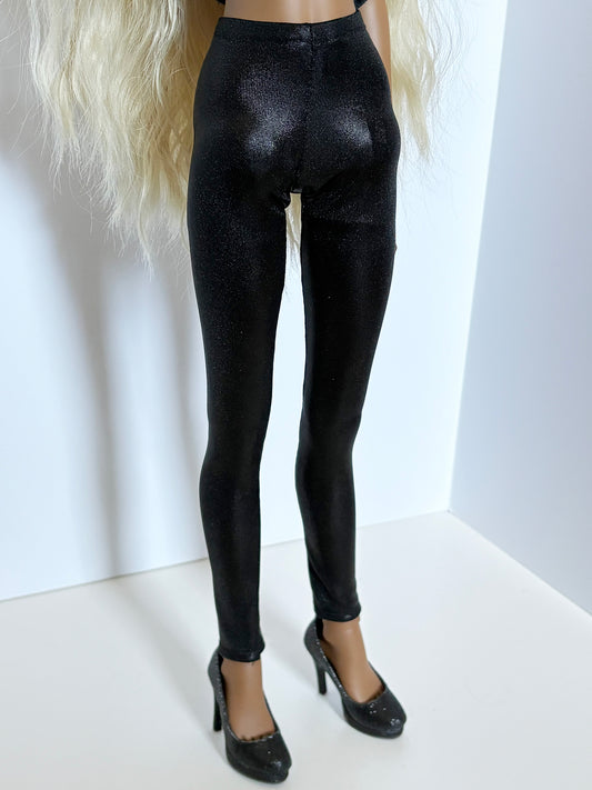 60cm/SD13 BJD Girl Black Shiny Leggings displayed on a doll with high heels against a plain background