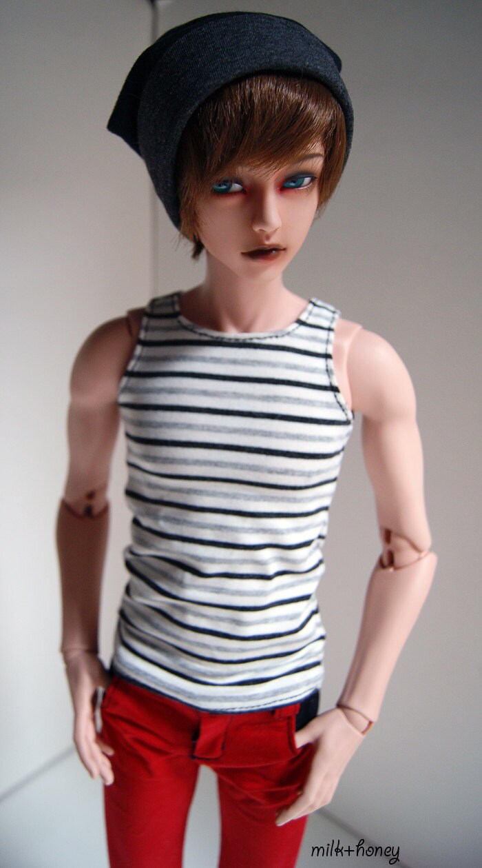 70cm/Super Gem Boy BJD Black & White Tank Top