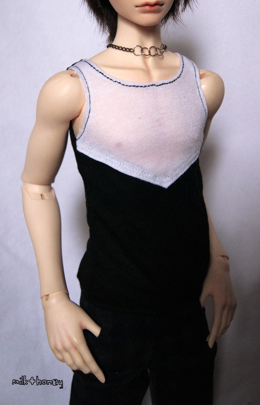 70cm/Super Gem Boy BJD Black & White Tank Top