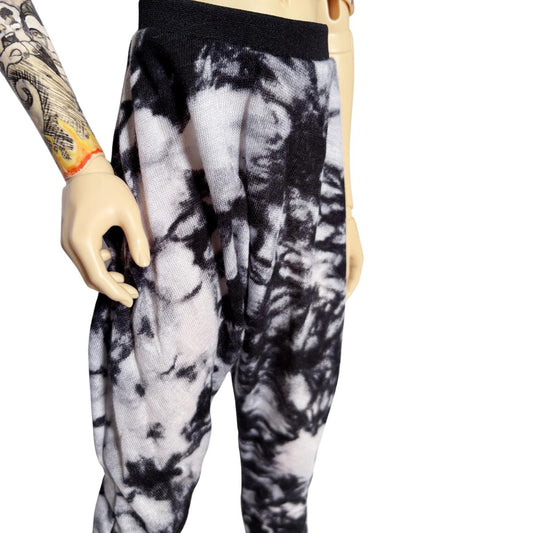 60-70cm BJD Black & White Tie Dye Harem Pants