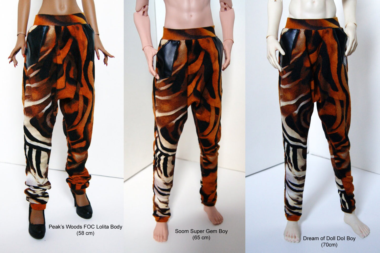 60-70cm BJD Black Waffle Harem Pants