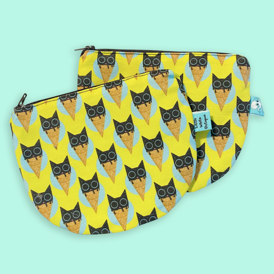Half Round Zipper Pouch- Ice Cream Cats