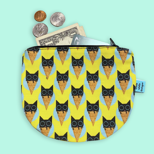 Half Round Zipper Pouch- Ice Cream Cats