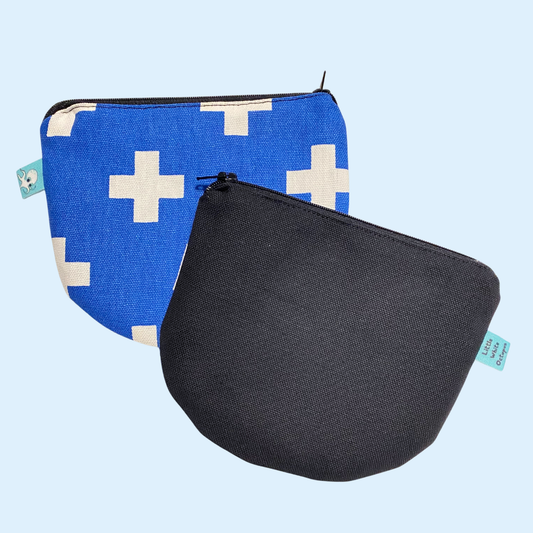 Half Round Zipper Pouch- Blue Plus Signs