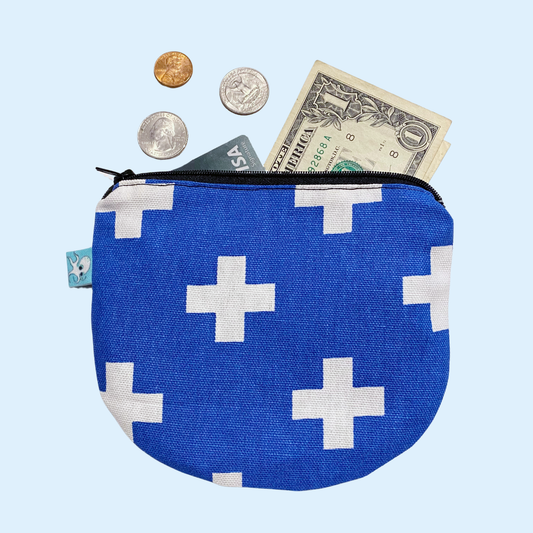 Half Round Zipper Pouch- Blue Plus Signs