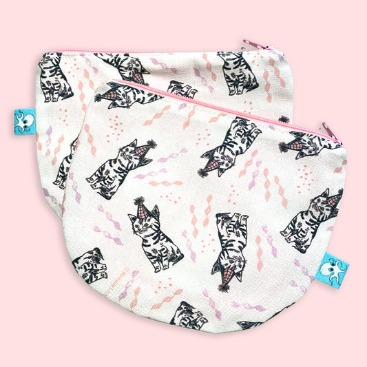 Half Round Zipper Pouch- Party Cats