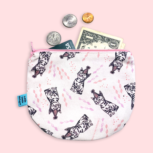 Half Round Zipper Pouch- Party Cats