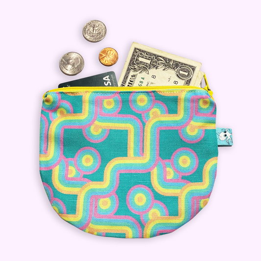 Half Round Zipper Pouch- Retro Rainbow