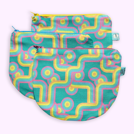 Half Round Zipper Pouch- Retro Rainbow
