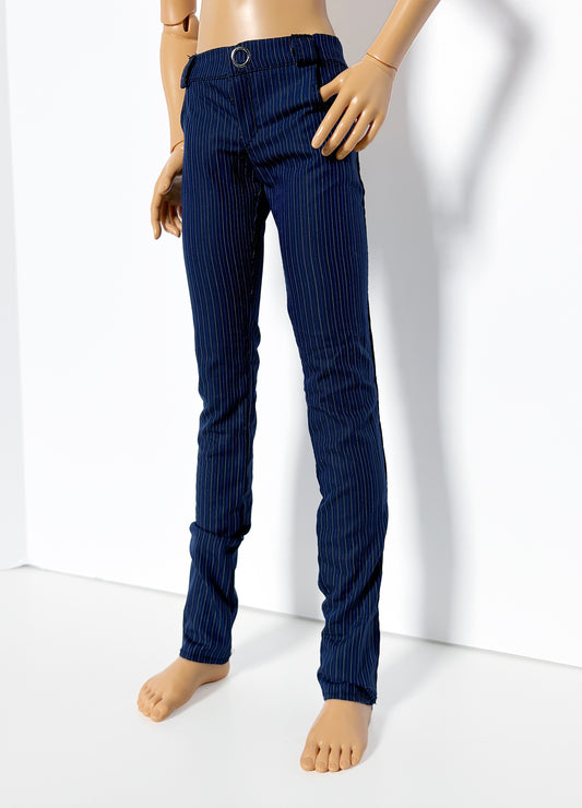 60cm / SD13 BJD Boy Thin Blue Stripe Pants displayed on a doll with a slim fit and vertical stripes.