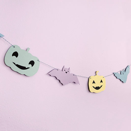 Pastel Pumpkin & Bat Halloween Party Garland