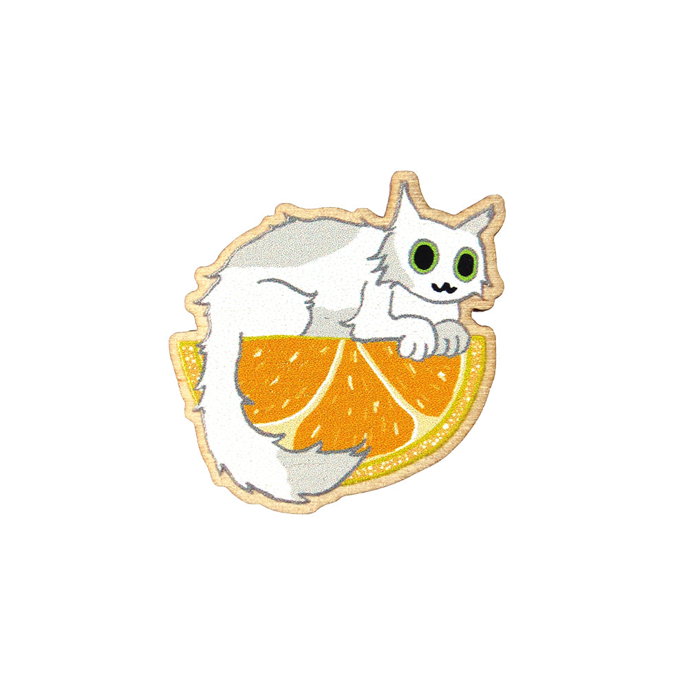 Fruit Cats -Orange Fluffy Cat Wooden Pin