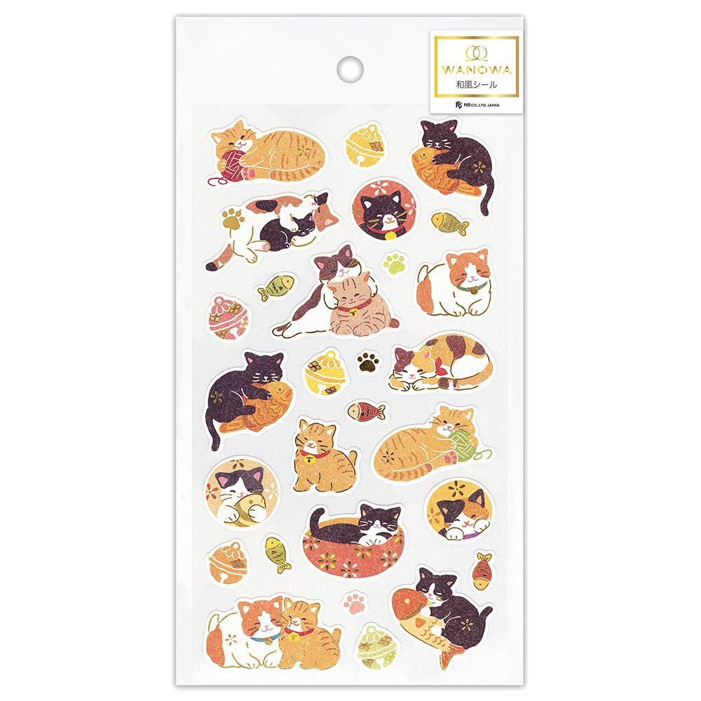 Orange and Black Cats Sticker Sheet featuring cute cats with fish and paw prints for stationery and accessories.