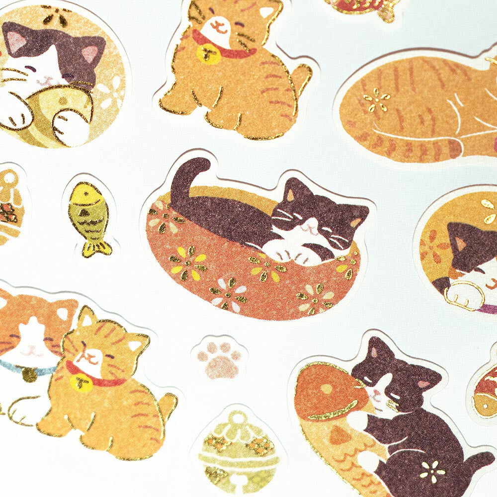 Orange and Black Cats Sticker Sheet featuring cute cats in various poses with decorative accents for stationery and accessories.