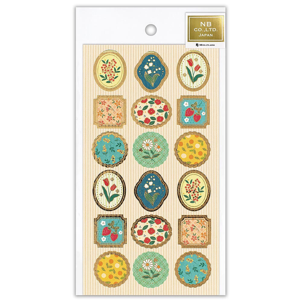 Sheet of decorative stickers with floral designs on a white background
