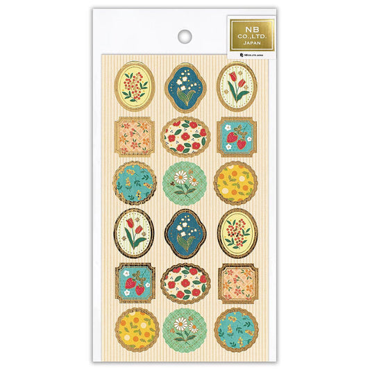 Sheet of decorative stickers with floral designs on a white background