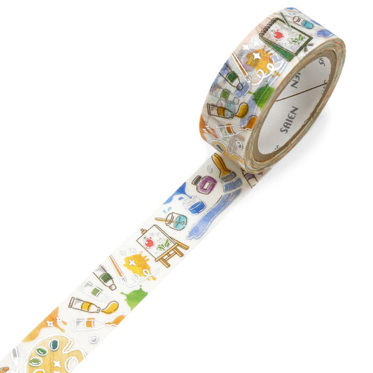 Decorative tape with artistic illustrations on a white background