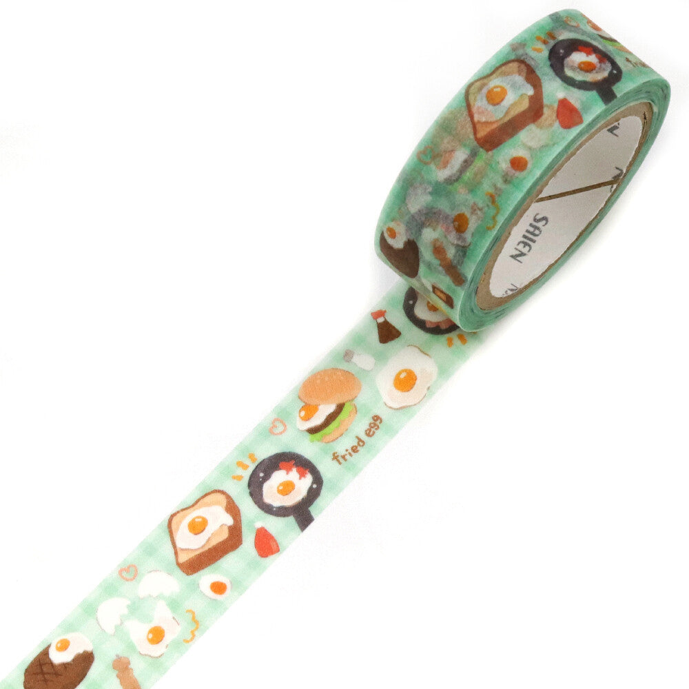 Washi tape with breakfast-themed design on a white background