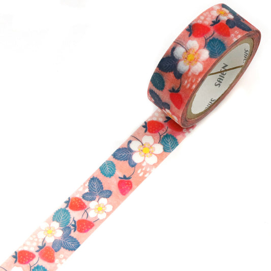 Flower and strawberry patterned tape on a white background
