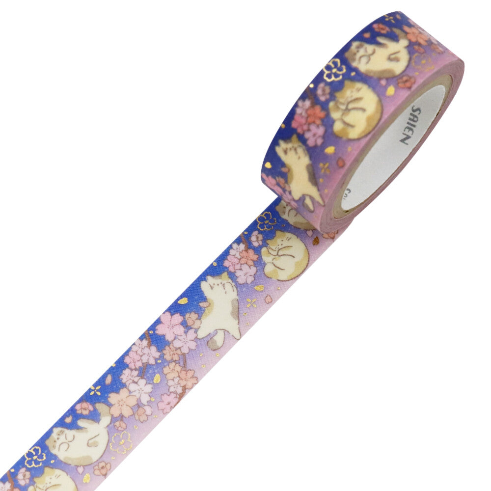 Decorative tape with cat and flower pattern 