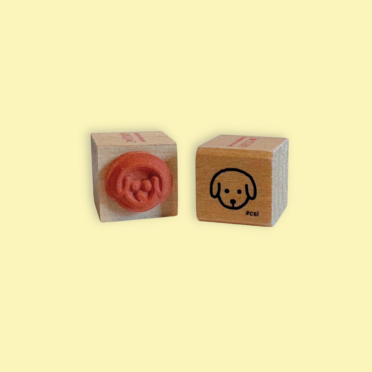Little Dog Head Rubber Stamp with a wooden handle and a cute dog face design for stationery use.
