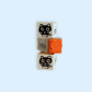 Tiny Black Cat Kuro-chan Cat Head Rubber Stamp showing black cat face design on wooden blocks and orange stamp surface