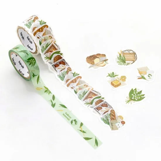 Bakery Suzuran Washi Sticker & Tape 2-Pack featuring bread, greenery, and bakery-themed stationery accessories