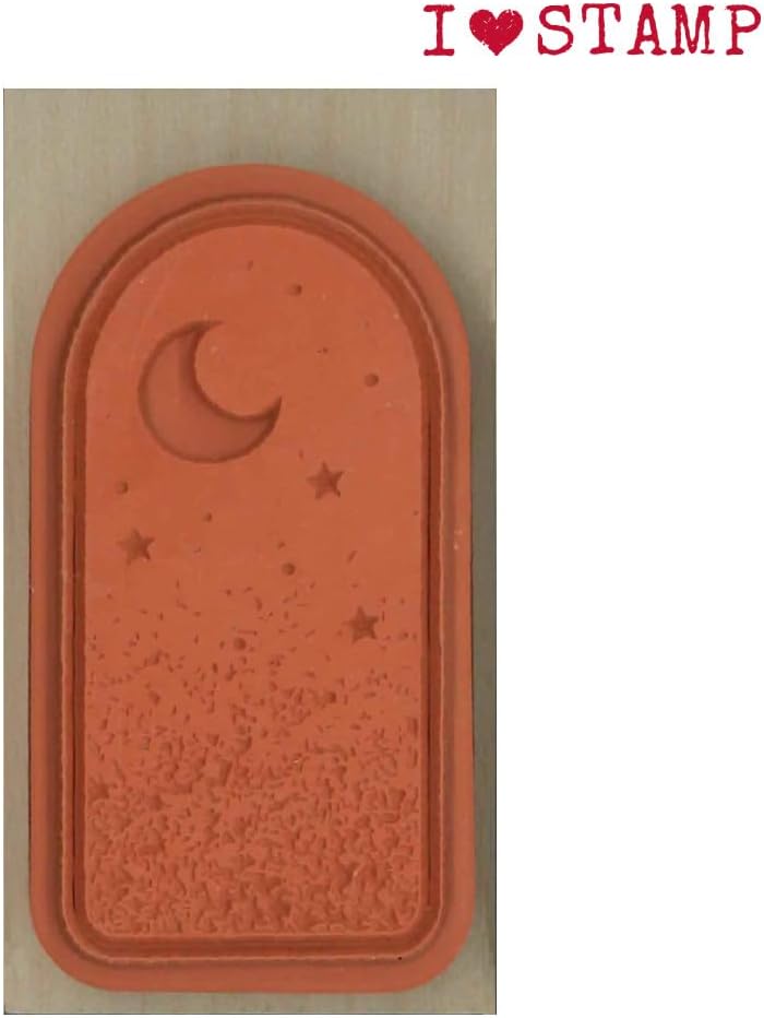 Rubber stamp with a crescent moon and stars design called Midnight Sky Window Rubber Stamp.