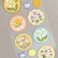 Little Retro Flowers Sticker Sheet with vintage-style floral designs in soft pastel colors for stationery and accessories.