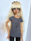 60cm/SD13 BJD Girl Boxy Grey Snake Shirt on a doll with long blonde hair and spiked black headband