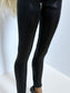 Close-up of doll legs wearing 60cm/SD13 BJD Girl Black Shiny Leggings with a smooth, glossy finish.