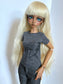 60cm/SD13 BJD Girl Heather Grey Snake Head T-shirt worn by doll with long blonde hair and blue eyes
