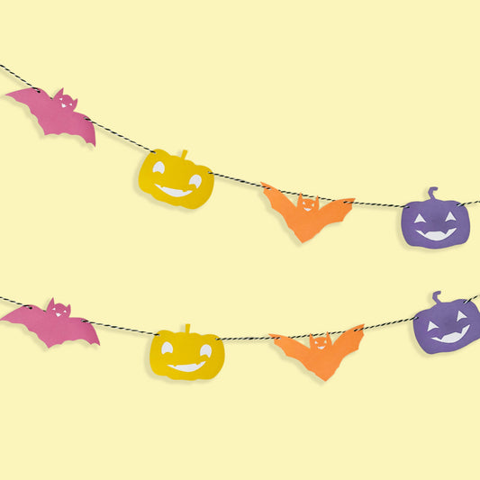 Bright Pumpkin & Bat Halloween Party Garland