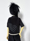 Back view of a doll wearing 60cm / SD13 BJD Black Snake Haori Jacket with textured black scale pattern sleeves