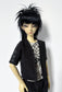 60cm / SD13 BJD Black Snake Haori Jacket on a ball-jointed doll with black hair and spiked headband
