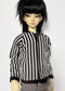 60cm / SD13 BJD Black/White Stripe Baseball Jacket on doll with black hair and green eyes against white background