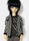 60cm / SD13 BJD Black/White Stripe Baseball Jacket worn by a doll with dark hair and detailed facial features