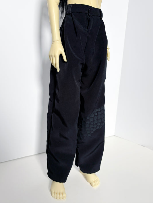 60cm / SD13 BJD Boy Black Wide Leg Snake Pants with textured snake pattern on black wide-leg trousers on doll model