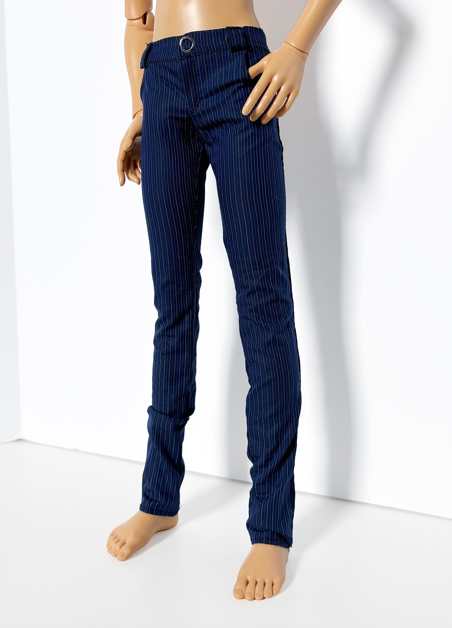 60cm / SD13 BJD Boy Thin Blue Stripe Pants displayed on a doll with a slim fit and vertical stripes.