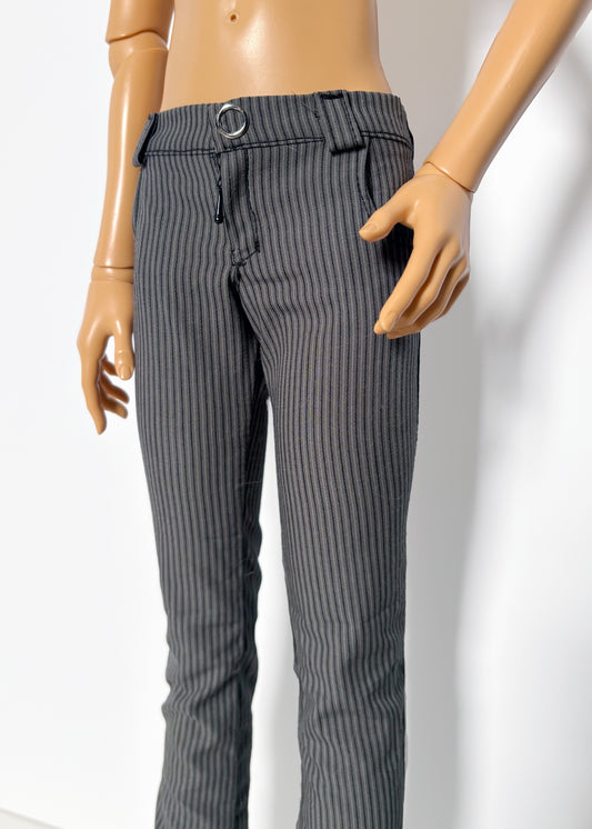 60cm / SD13 BJD Boy Thin Grey Stripe Pants displayed on a slender doll torso with detailed stitching and belt loops