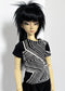 60cm/SD13 BJD Boy Black Zig Zag T-shirt worn by doll with layered black hair and necklace against white background