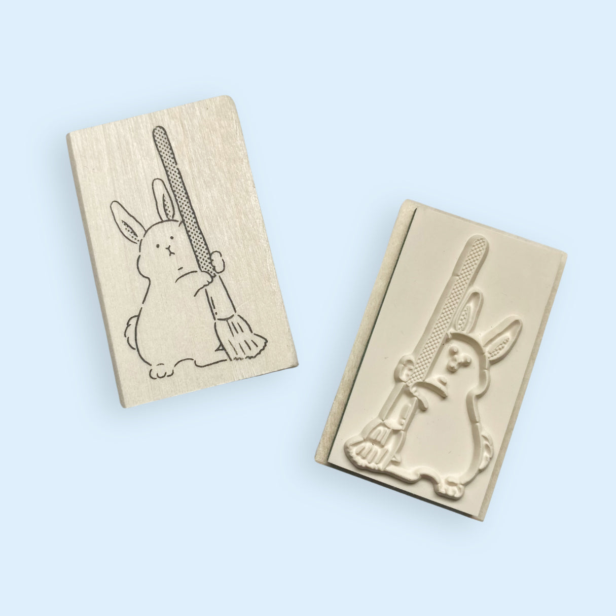 Rabbit & Brush Rubber Stamp