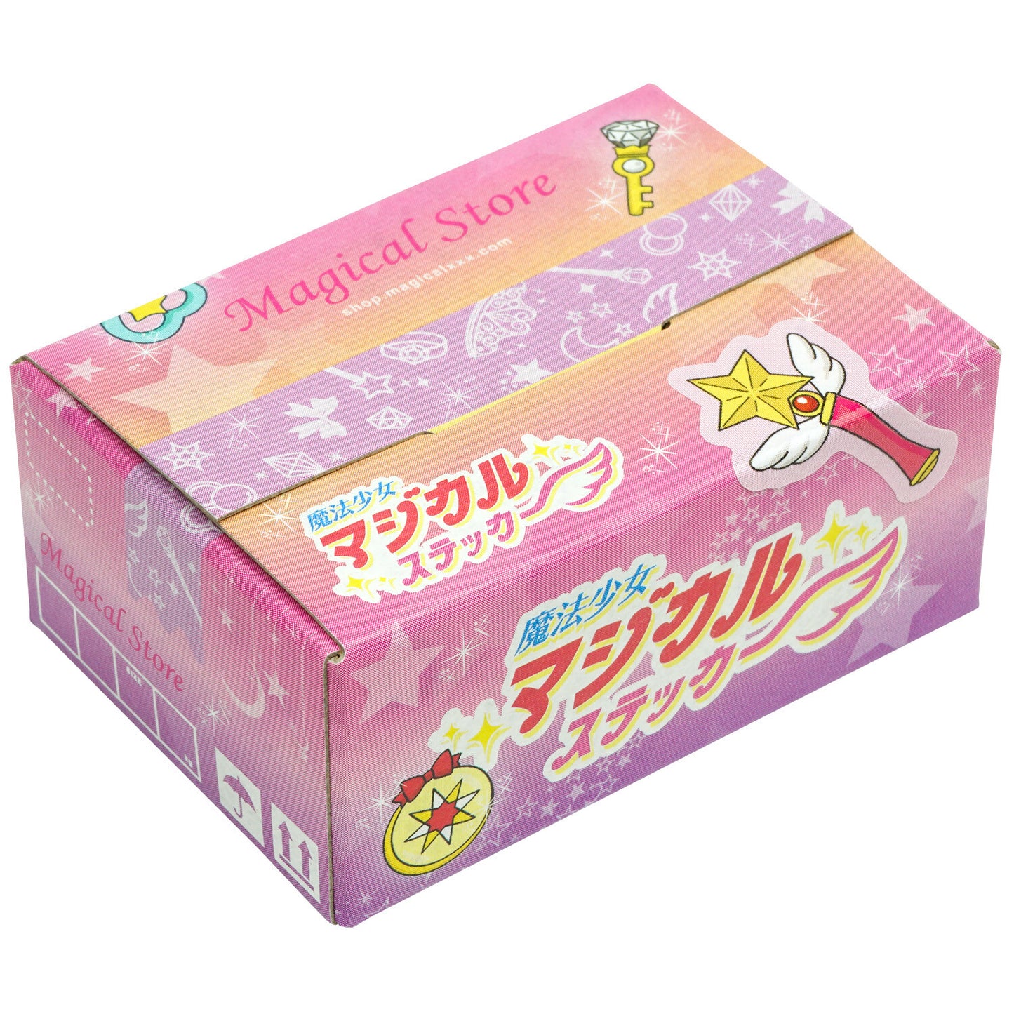Pink and purple box with 'Magical Store' branding and Japanese text on a white background