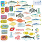 Collection of colorful fish stickers on a white background