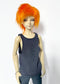 60cm/SD13 BJD Boy Grey Snake Outline Tank worn by doll with bright orange hair and dark pants on white background
