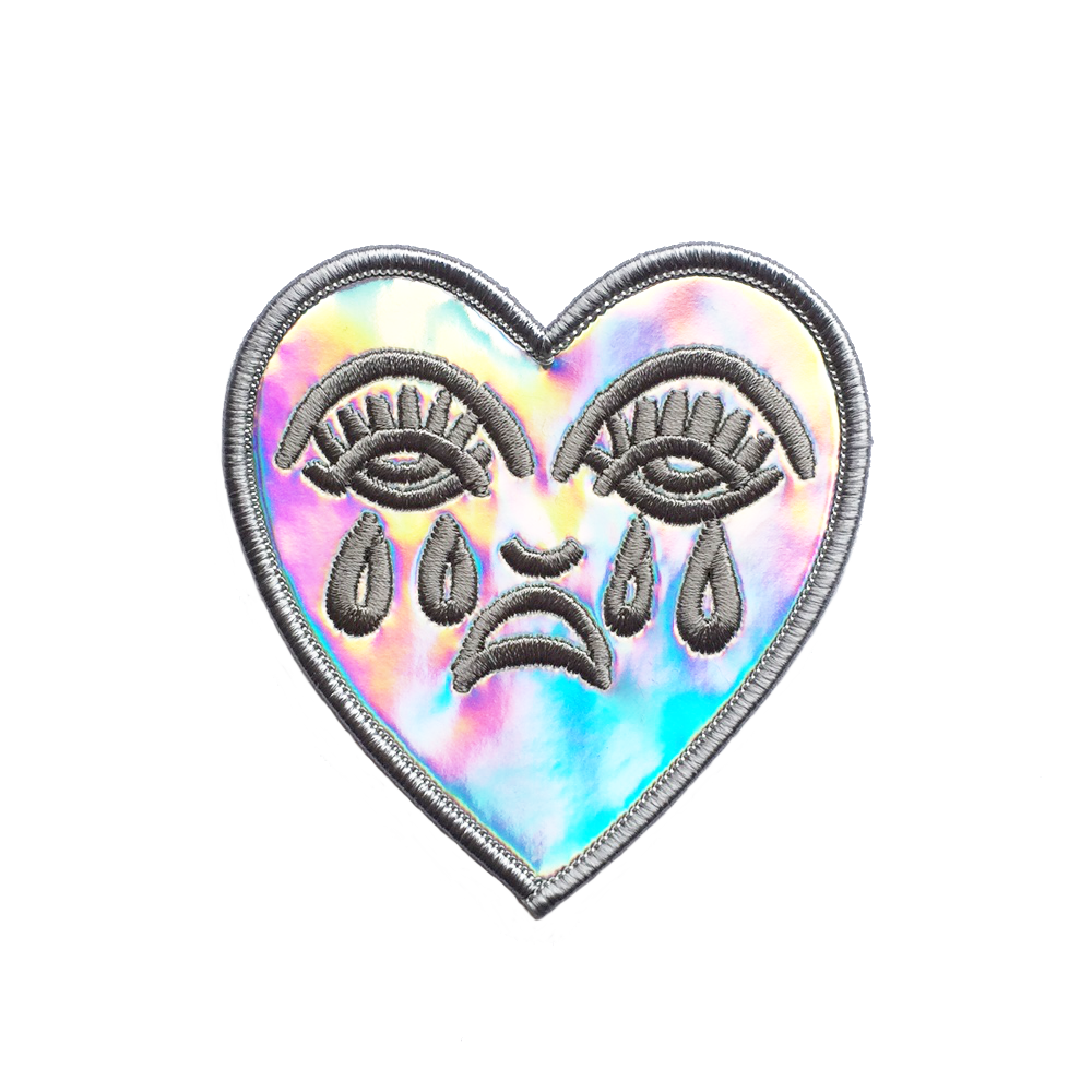 Crying Heart Silver Holographic Sew-On Patch