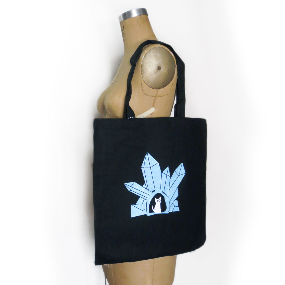 Crystal Cat Black Tote Bag - Gold Crow Co.