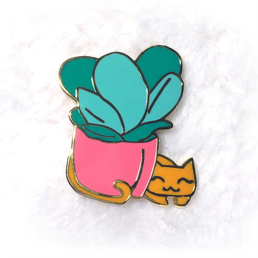 Succulent Kitty Enamel Pin - Gold Crow Co.