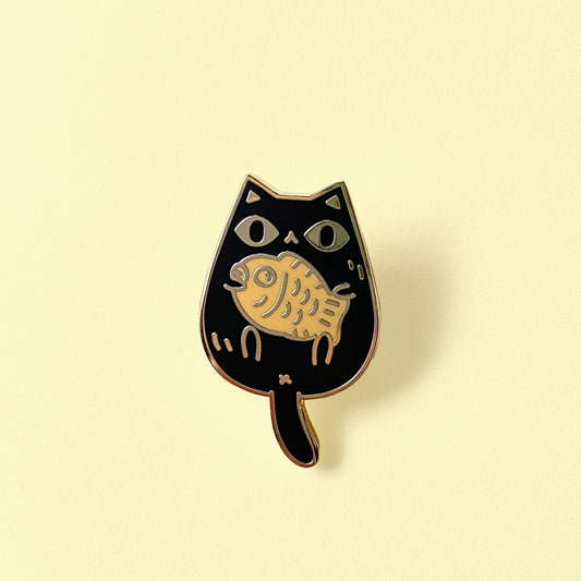 Black Taiyaki Cat Enamel Pin